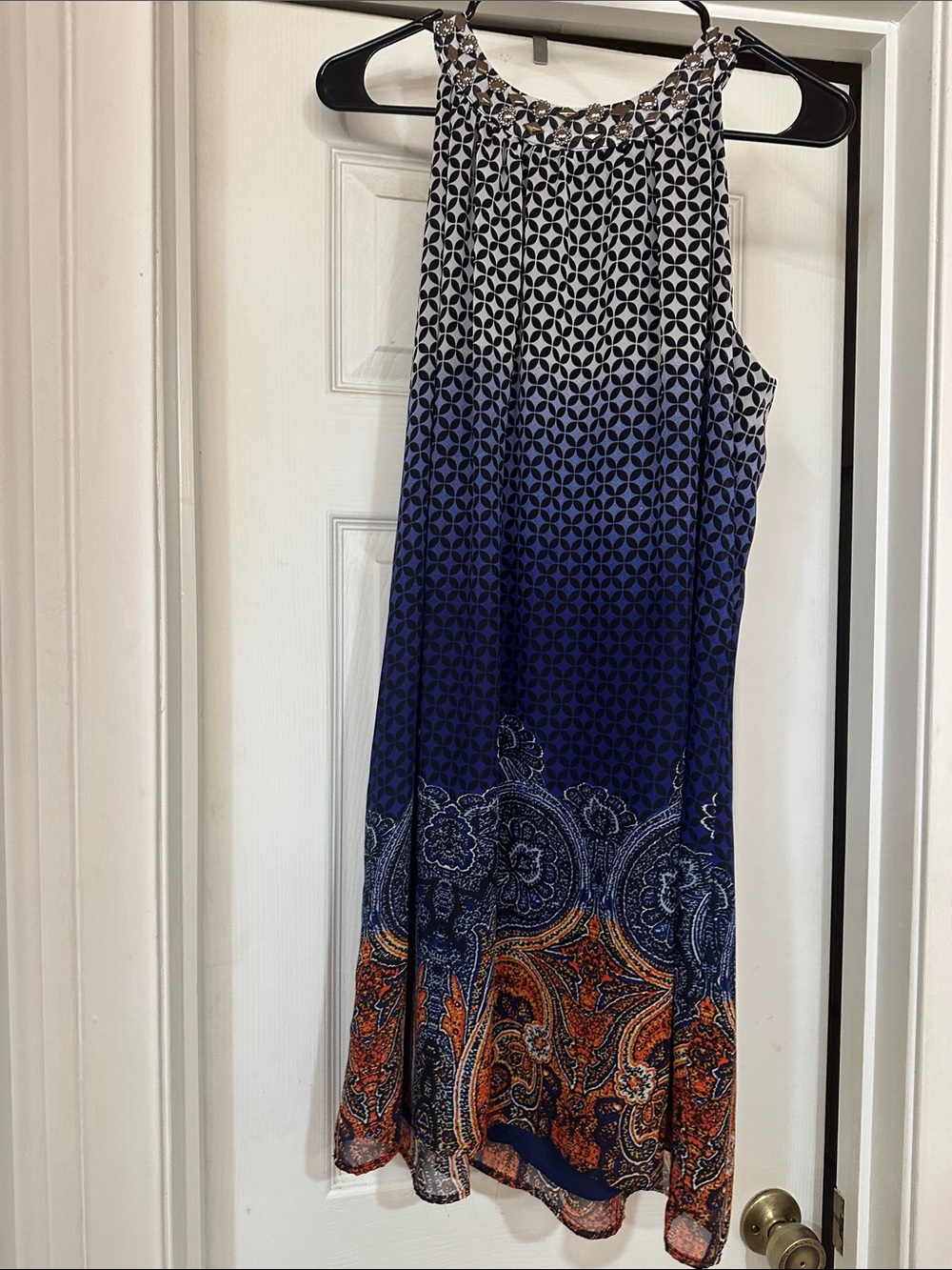 Sleeveless Blue Ombre Paisley Skirt
